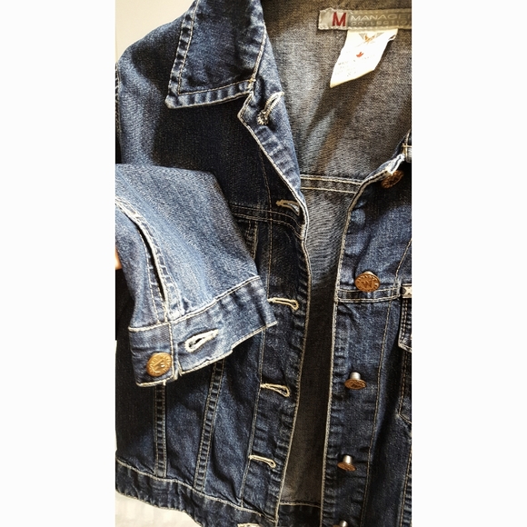 VTG 90's-Y2K Manager💙Blue Dark Washed Lined Short Denim Jacket - Picture 4 of 6